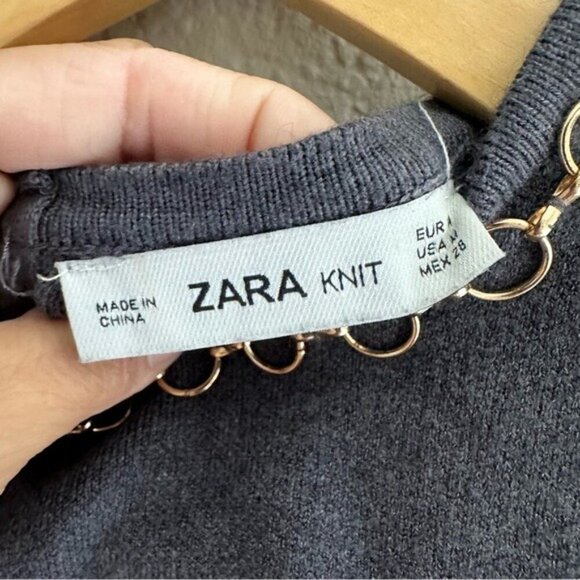ZARA Knit Top with Chain Neckline Detail Size Medium | Chic & Minimalist Style - Picture 6 of 8